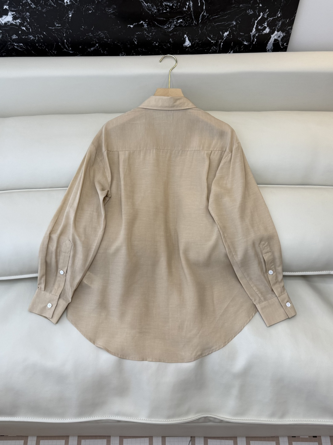 CY0135#新款衬衫。polo 50% 亚麻 天丝 绣花 长袖衬衫 白色 咖色 蓝色 SML