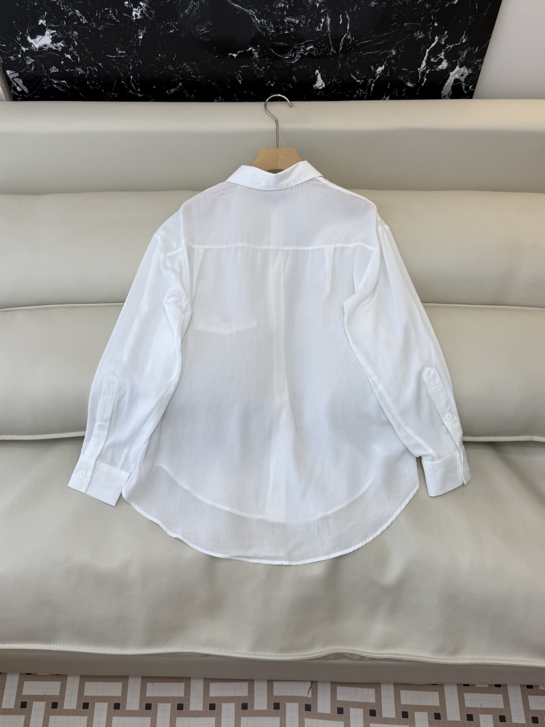 CY0135#新款衬衫。polo 50% 亚麻 天丝 绣花 长袖衬衫 白色 咖色 蓝色 SML