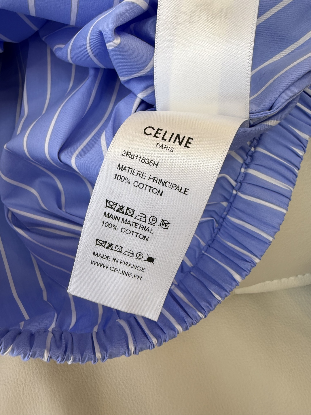 CY0134#新款衬衫。celine 长袖衬衫  蓝白条纹拼色 白色 SML