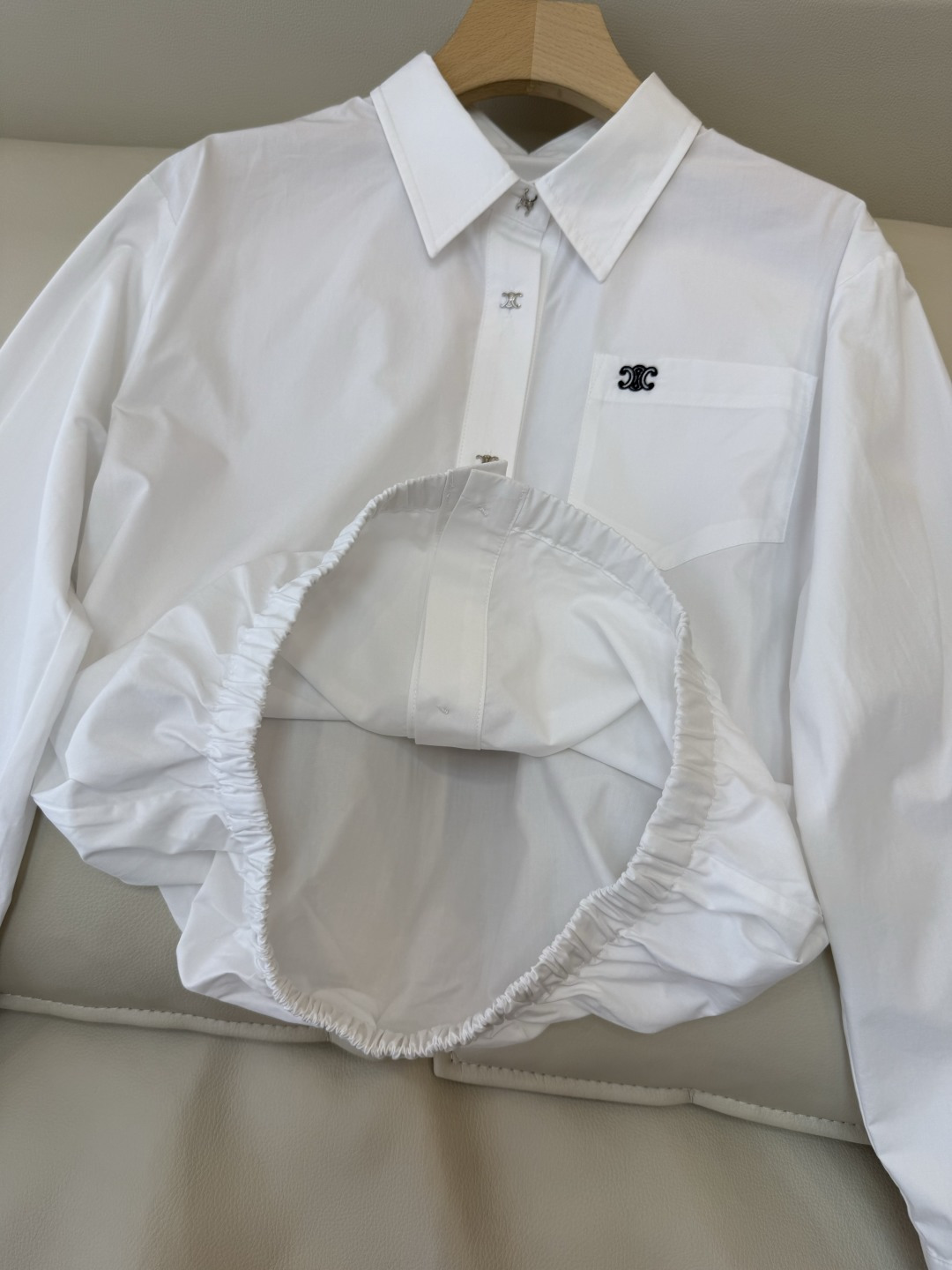 CY0134#新款衬衫。celine 长袖衬衫  蓝白条纹拼色 白色 SML