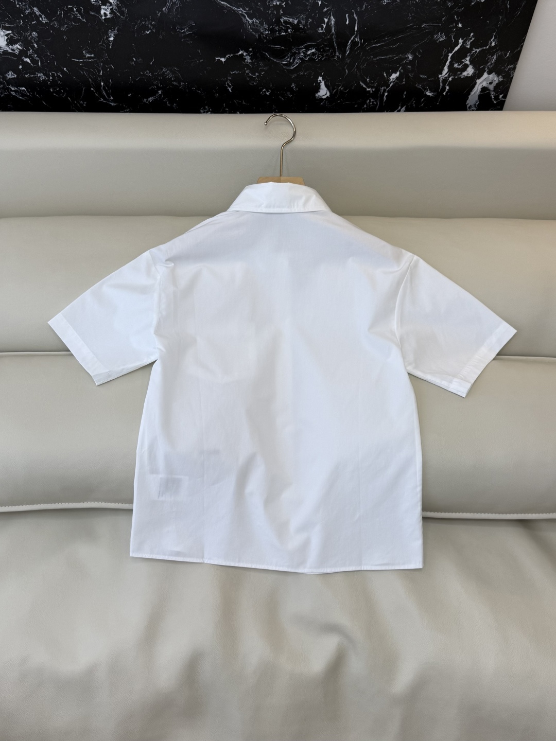 CY0129#新款衬衫。PR三角标 短袖印字母 衬衫 白色 SML