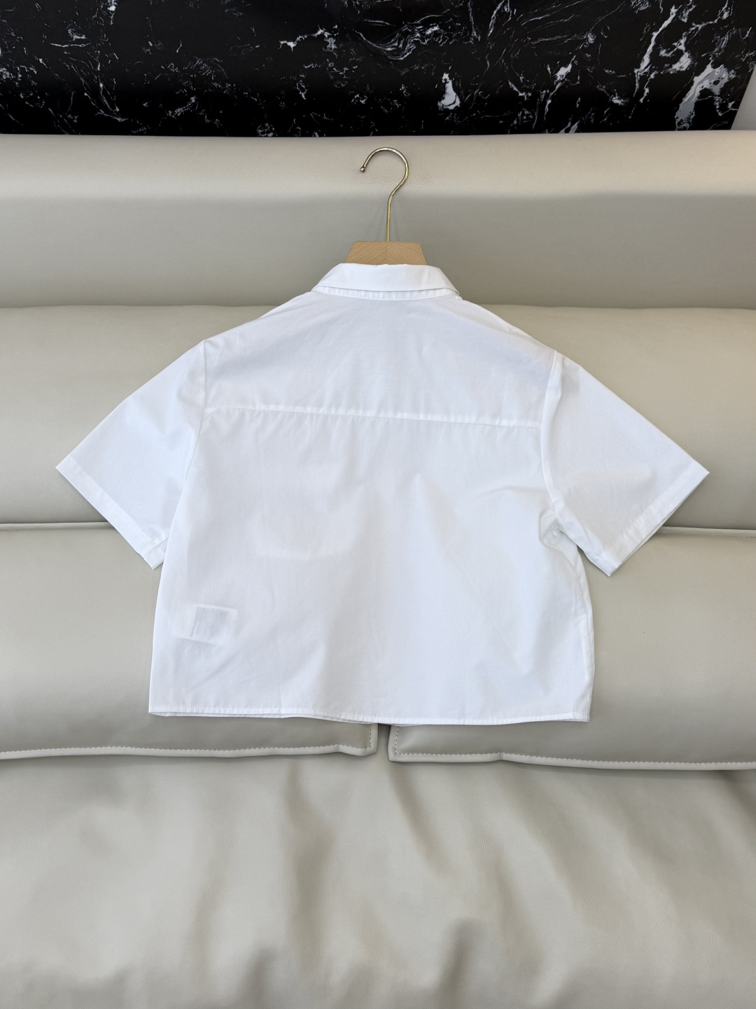 CY0125#新款衬衫。PR三角标 短袖印字母 衬衫 白色 SML
