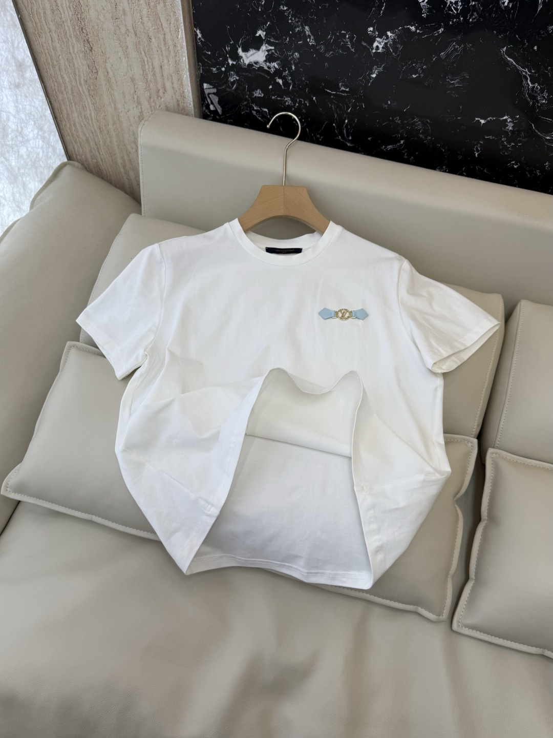 AQ011#新款套装⚠️工厂特批‼️LV 老花logo字母印花长裤➕短袖T恤 套装 蓝色 白色 SML