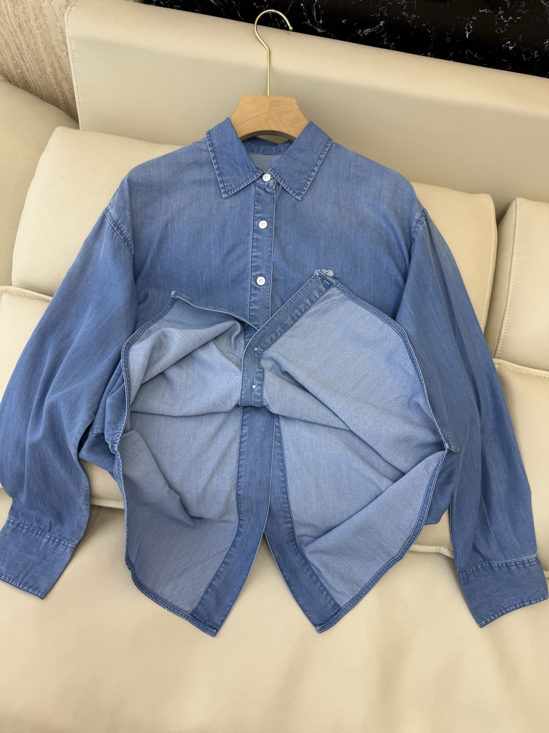 CX0230#新款衬衫⚠️工厂特批‼️celine 绣花小logo 长袖水洗牛仔棉衬衫 蓝色SM L