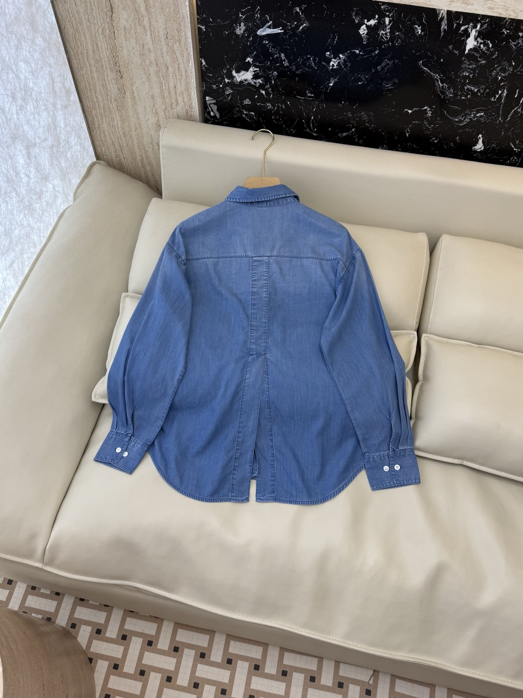 CX0230#新款衬衫⚠️工厂特批‼️celine 绣花小logo 长袖水洗牛仔棉衬衫 蓝色SM L