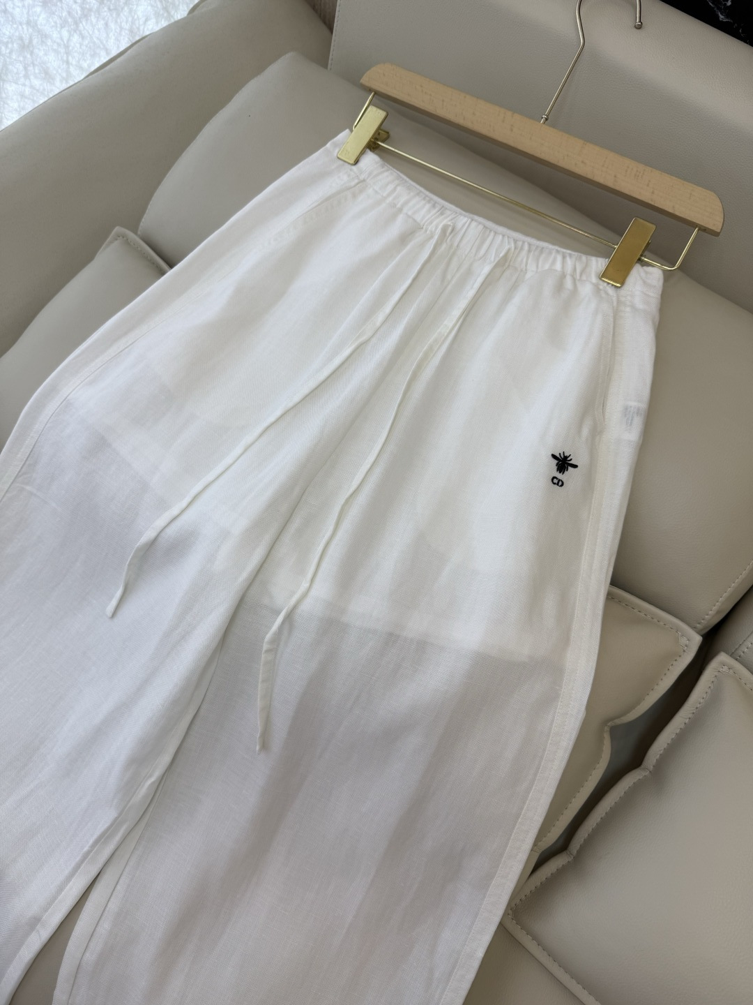 CX0229#新款裤子⚠️工厂特批‼️dior 小蜜蜂cd刺绣 阔腿100% 亚麻长裤 四色 SML