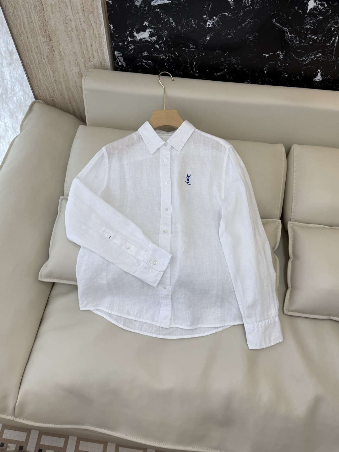 CX0231#新款衬衫⚠️工厂特批‼️Polo 绣花小logo 100% 亚麻 长袖衬衫 粉色 黄色 白