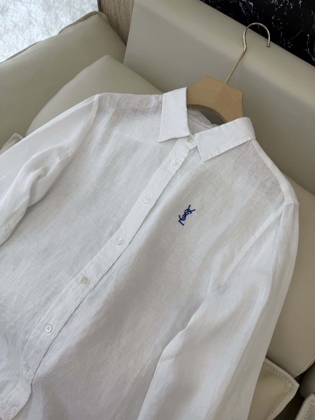 CX0231#新款衬衫⚠️工厂特批‼️Polo 绣花小logo 100% 亚麻 长袖衬衫 粉色 黄色 白