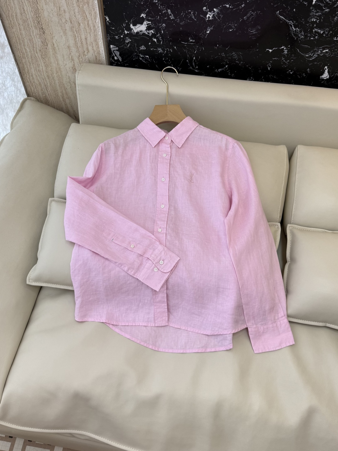 CX0231#新款衬衫⚠️工厂特批‼️Polo 绣花小logo 100% 亚麻 长袖衬衫 粉色 黄色 白
