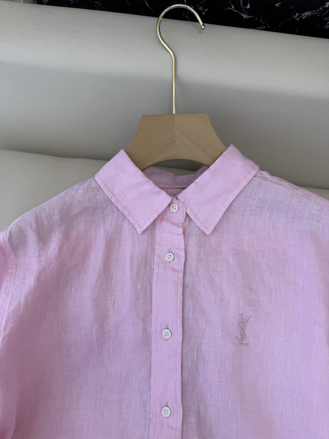 CX0231#新款衬衫⚠️工厂特批‼️Polo 绣花小logo 100% 亚麻 长袖衬衫 粉色 黄色 白