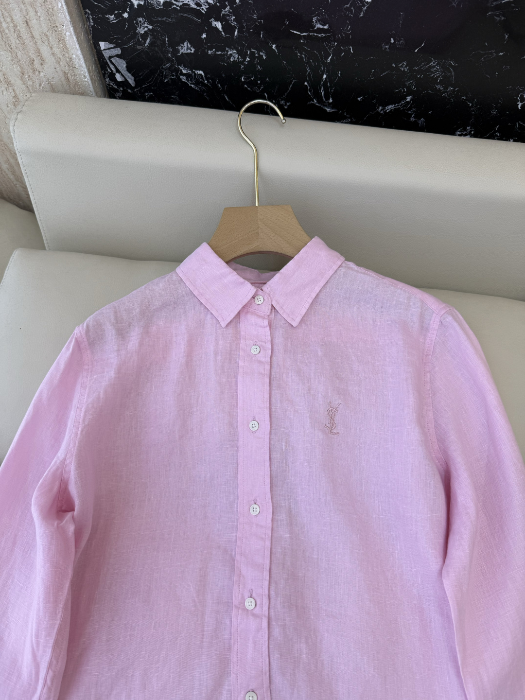 CX0231#新款衬衫⚠️工厂特批‼️Polo 绣花小logo 100% 亚麻 长袖衬衫 粉色 黄色 白