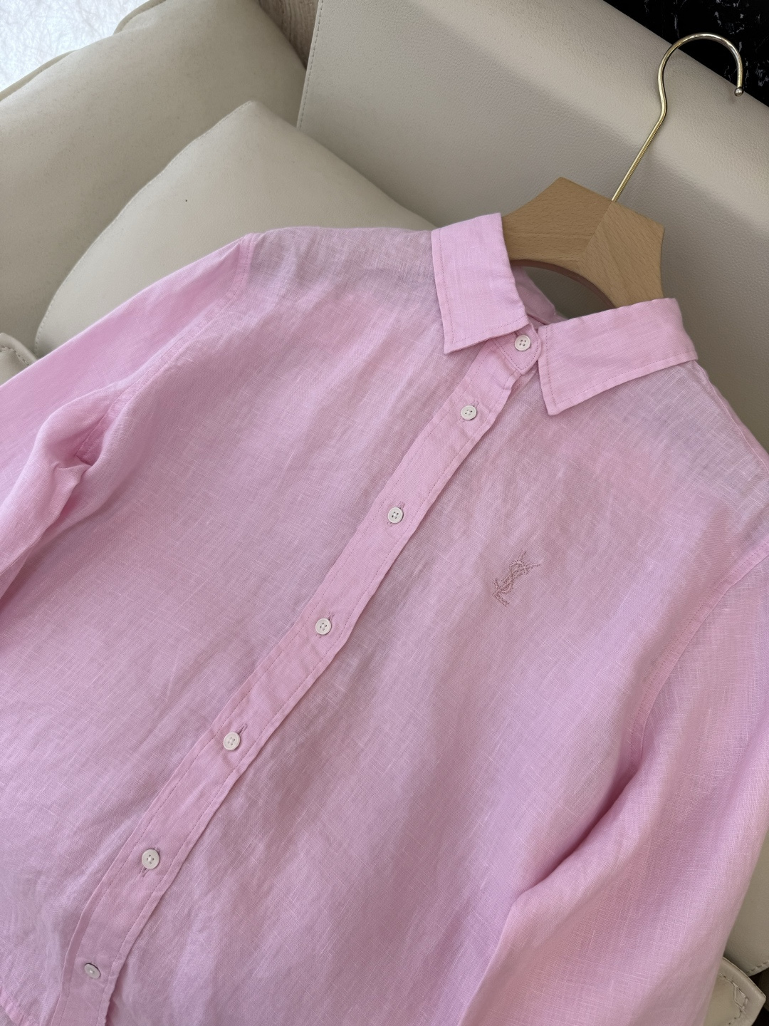 CX0231#新款衬衫⚠️工厂特批‼️Polo 绣花小logo 100% 亚麻 长袖衬衫 粉色 黄色 白