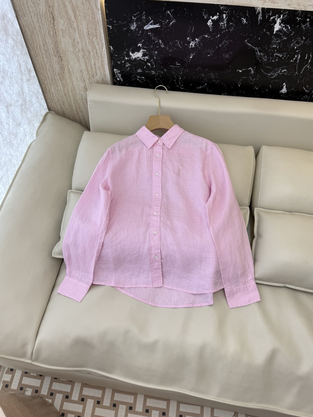 CX0231#新款衬衫⚠️工厂特批‼️Polo 绣花小logo 100% 亚麻 长袖衬衫 粉色 黄色 白
