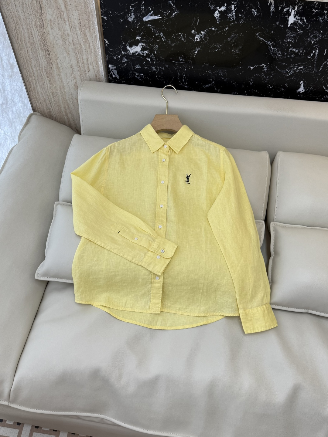 CX0231#新款衬衫⚠️工厂特批‼️Polo 绣花小logo 100% 亚麻 长袖衬衫 粉色 黄色 白