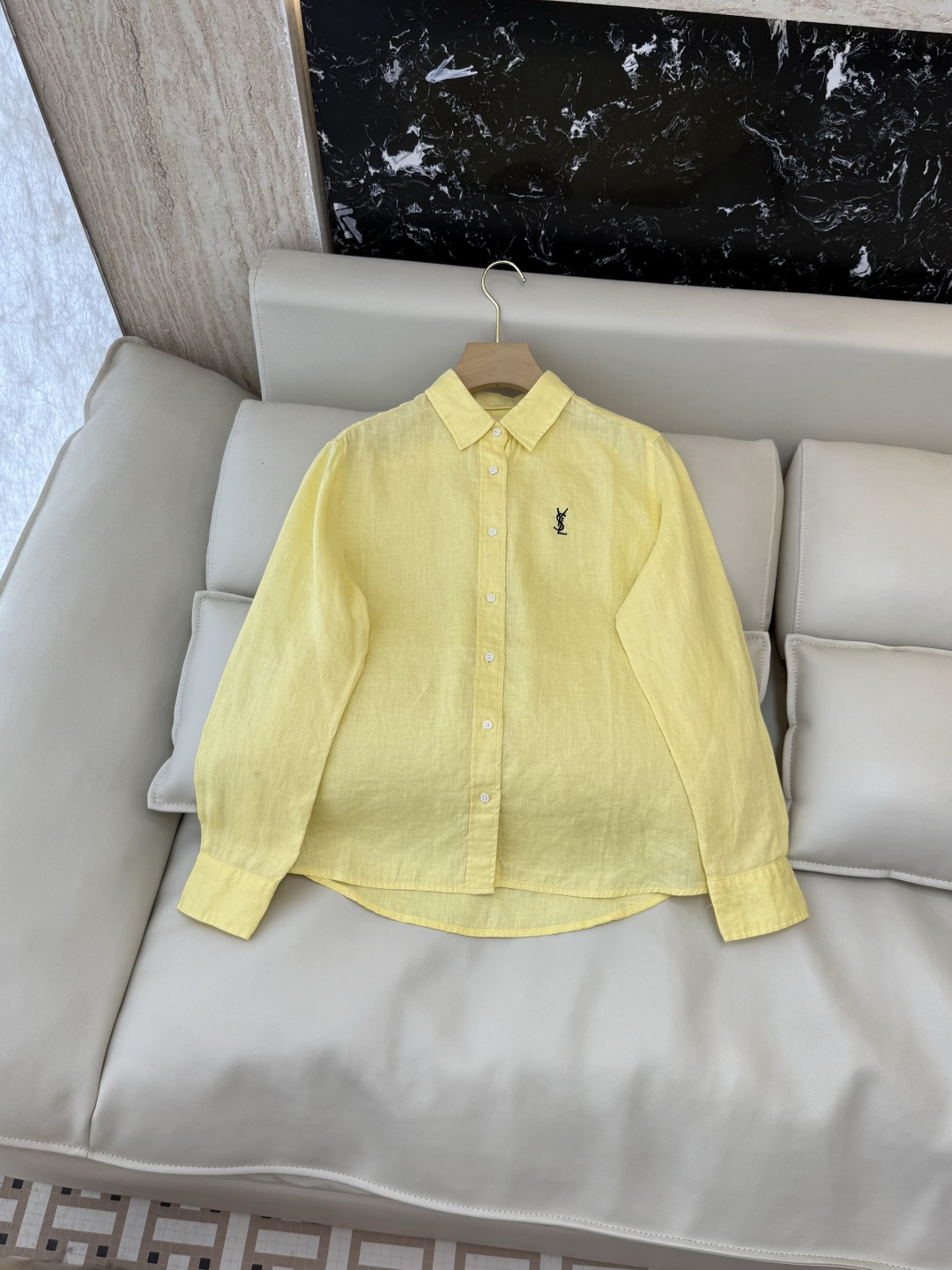CX0231#新款衬衫⚠️工厂特批‼️Polo 绣花小logo 100% 亚麻 长袖衬衫 粉色 黄色 白
