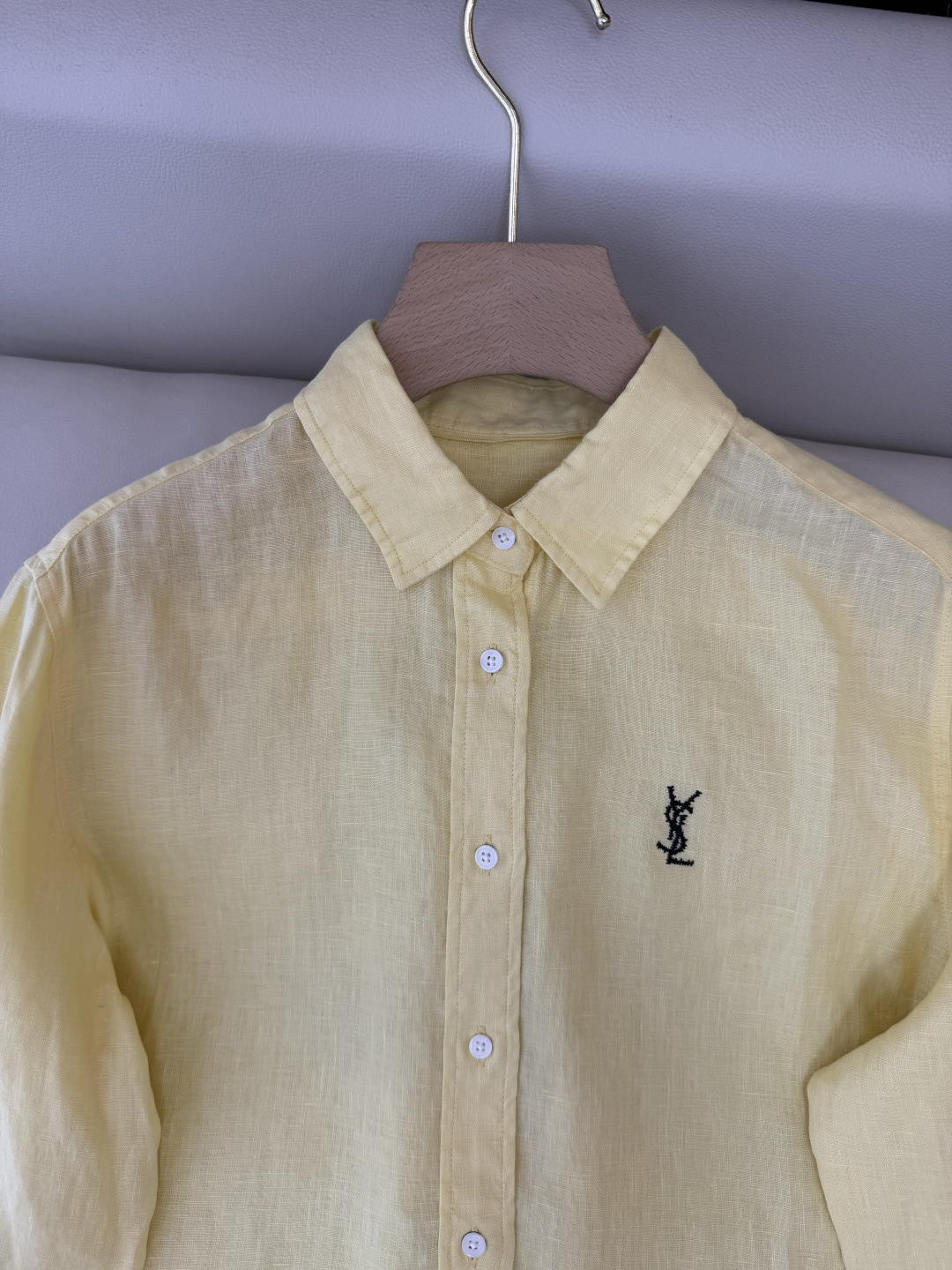 CX0231#新款衬衫⚠️工厂特批‼️Polo 绣花小logo 100% 亚麻 长袖衬衫 粉色 黄色 白