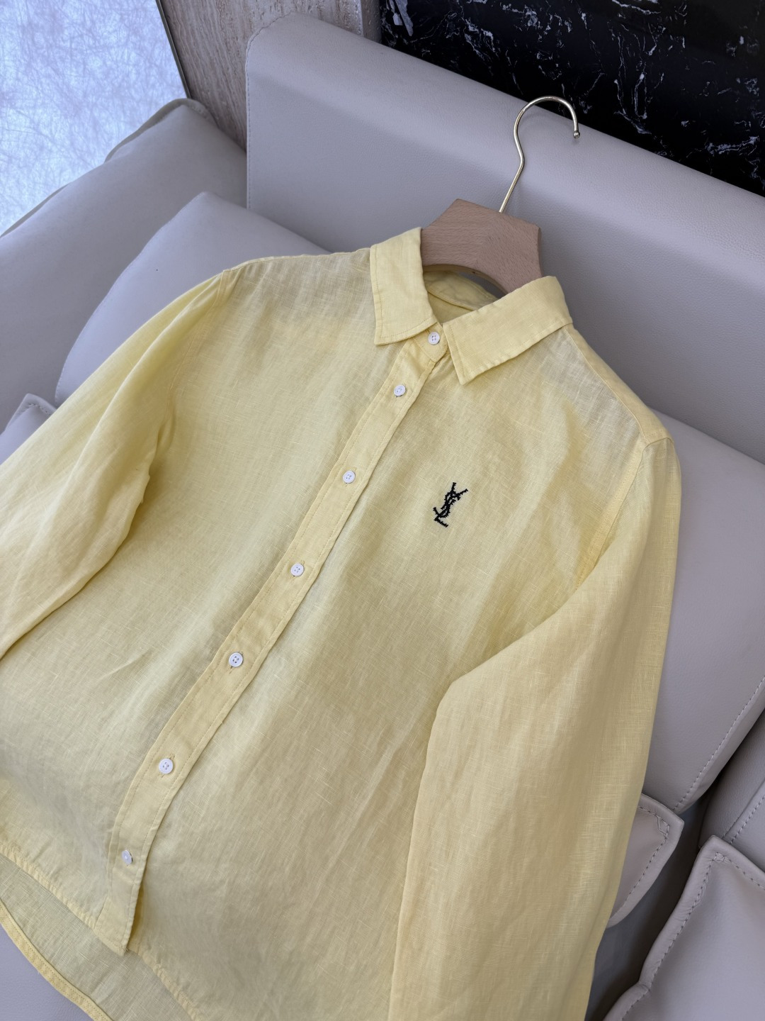 CX0231#新款衬衫⚠️工厂特批‼️Polo 绣花小logo 100% 亚麻 长袖衬衫 粉色 黄色 白