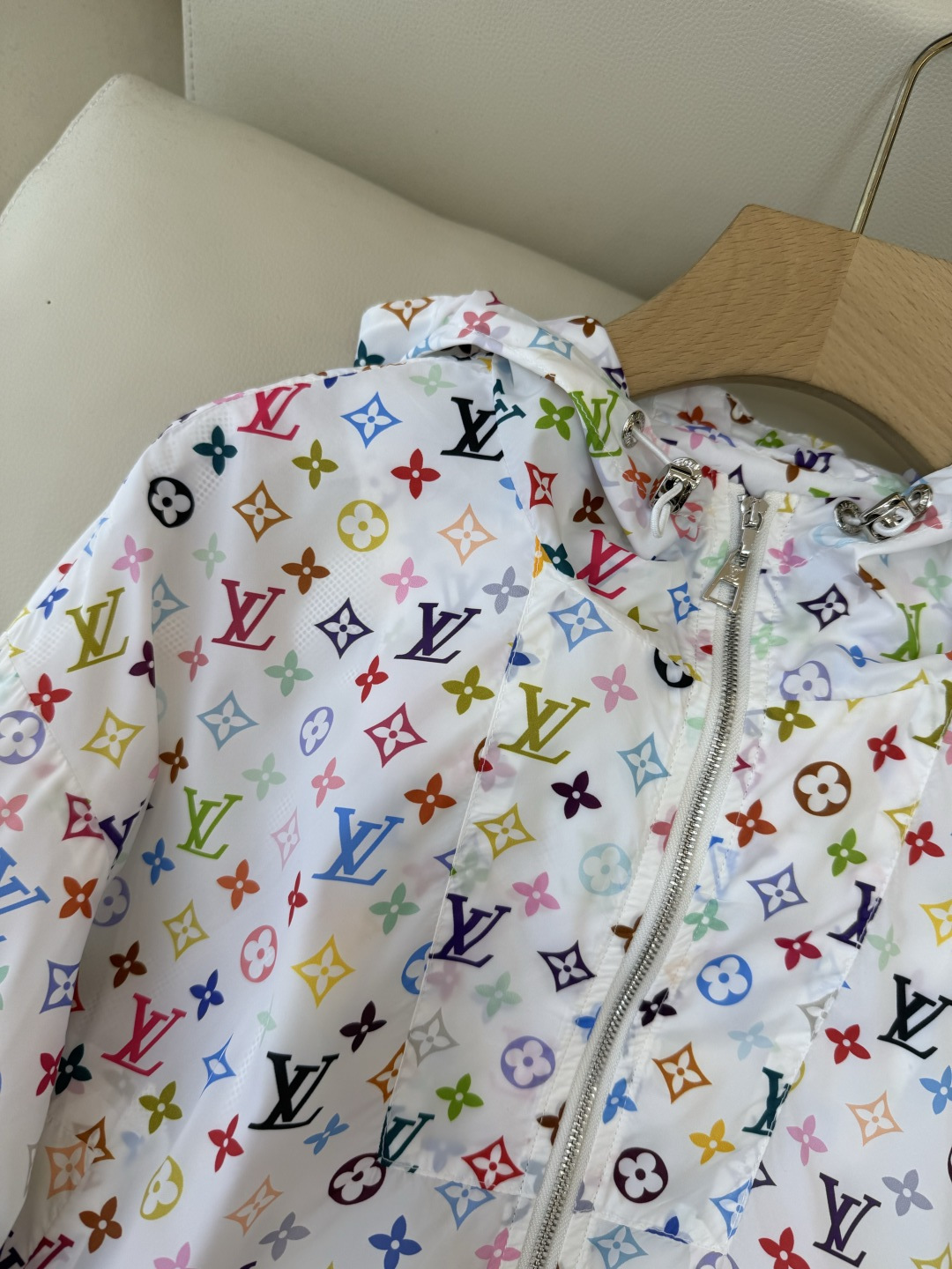 AQ010#新款外套⚠️工厂特批‼️LV 老花logo字母印花 长袖拉链外套 蓝色 白色 SML