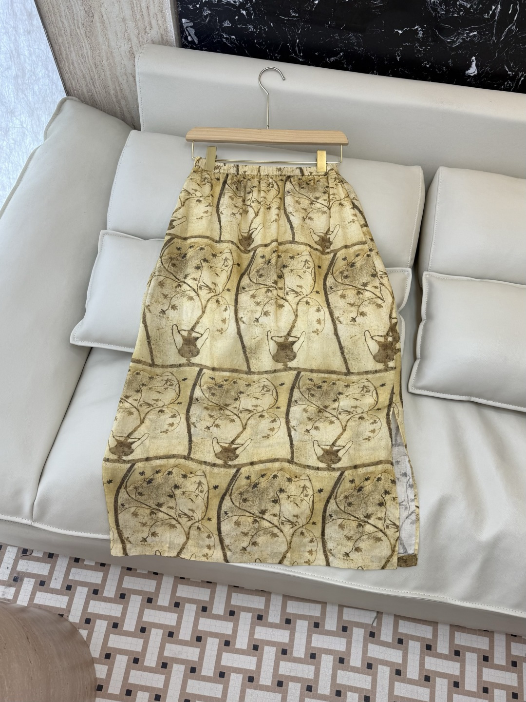 YJJ031#新款半裙⚠️工厂特批‼️50% 天丝 50%亚麻 印花长半裙 S-XL
