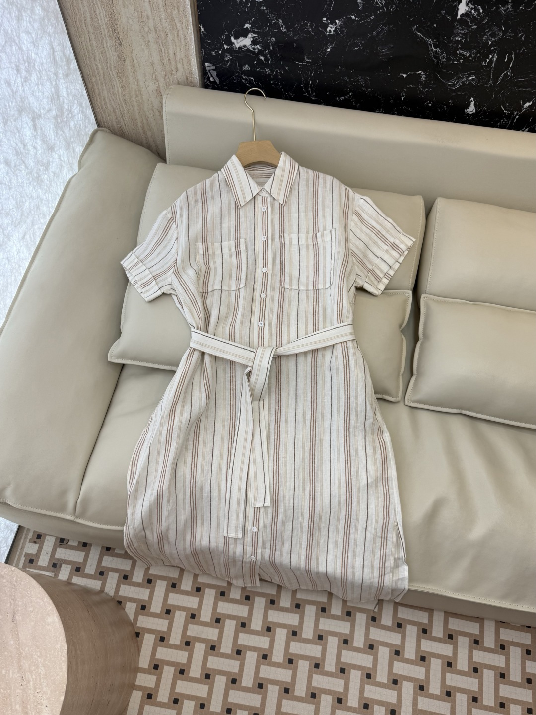 NO:829963,LZ25038#New Dress P BC Customized Fabric Linen Printed Stripes Short Sleeves Loose Style Dress Beige SML, Women's Clothing, Skirts, T-shirt,19860909LZ25038#新款连衣裙P BC 定制面料 亚麻印花条纹 短袖 宽松款 连衣裙 米色 SML,女装,skirts,T-shirt,,Women's clothing