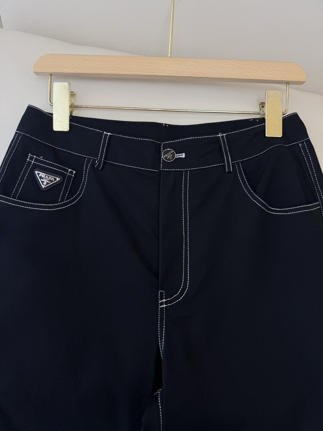 AW078#新款牛仔裤⚠️工厂特批‼️PRADA 牛仔长裤 黑色 米白色 SML