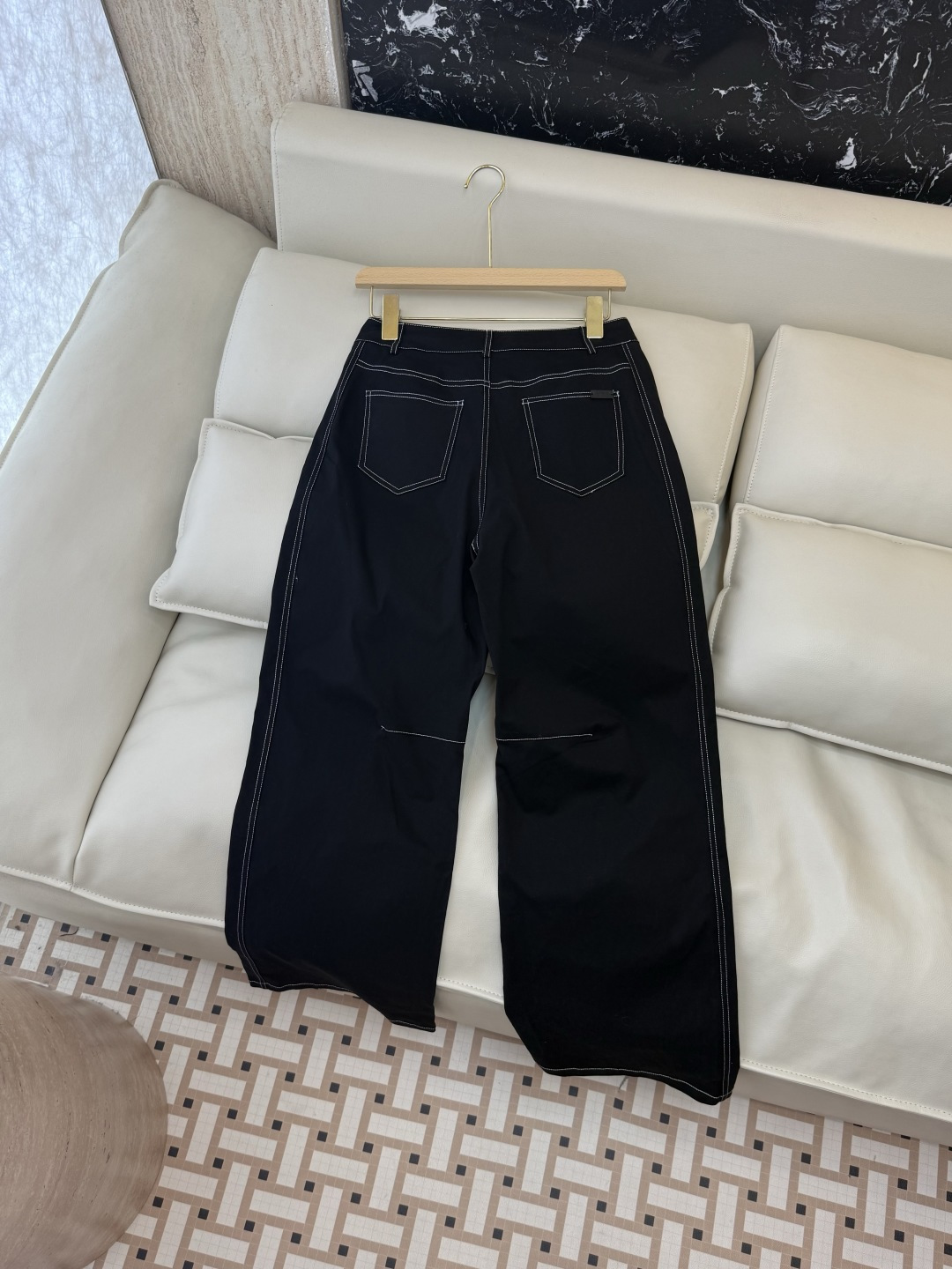 AW078#新款牛仔裤⚠️工厂特批‼️PRADA 牛仔长裤 黑色 米白色 SML
