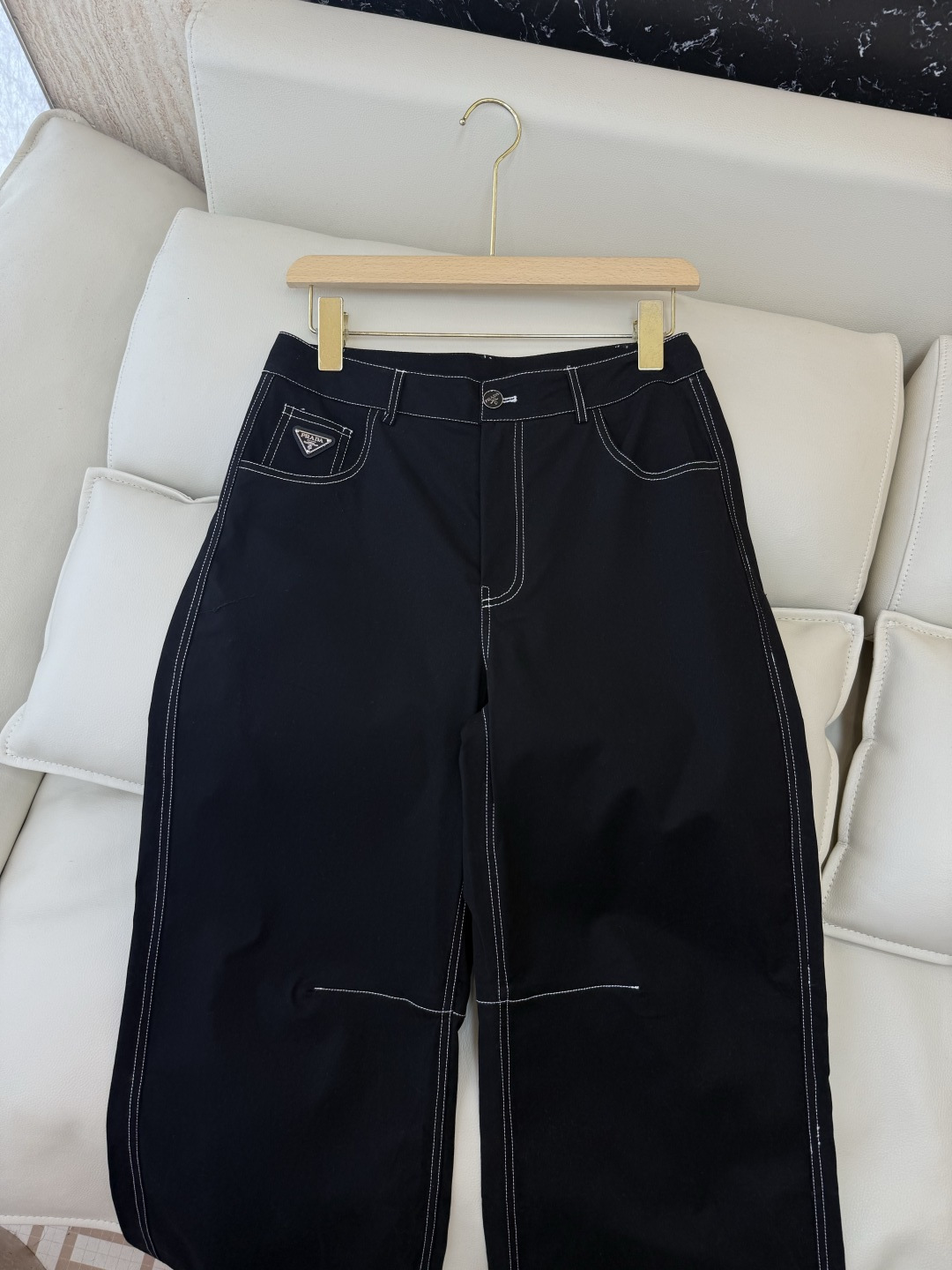 AW078#新款牛仔裤⚠️工厂特批‼️PRADA 牛仔长裤 黑色 米白色 SML