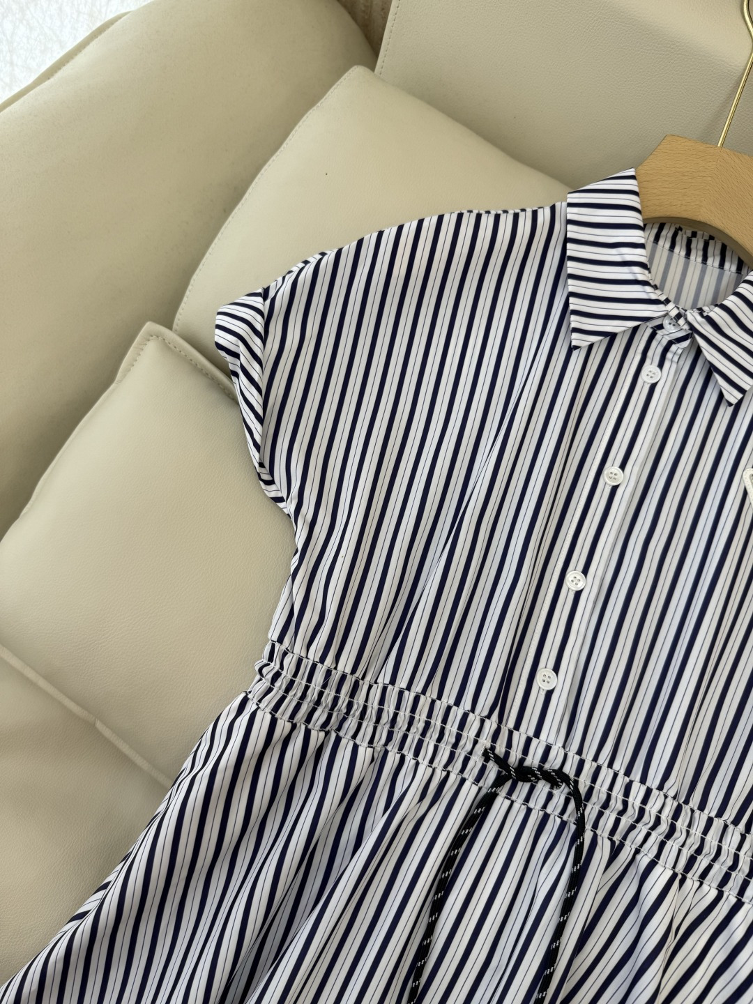 AW085#新款连衣裙⚠️工厂特批‼️PRADA 三角标 短袖条纹 长款 连衣裙 两色图 SM L