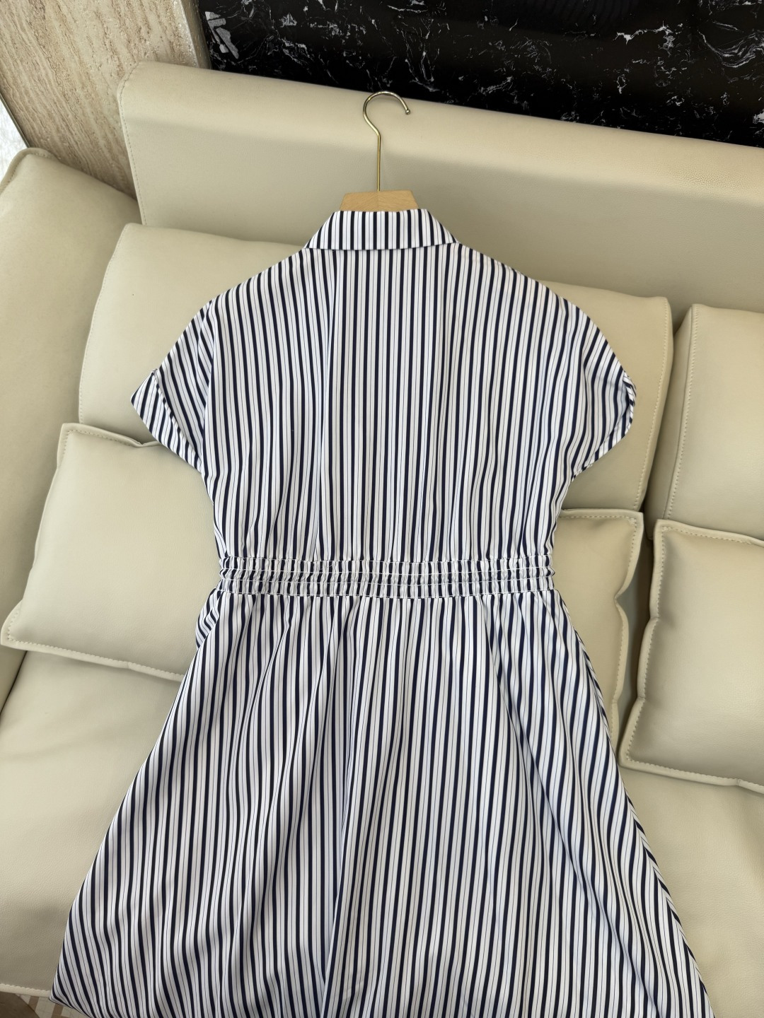 AW085#新款连衣裙⚠️工厂特批‼️PRADA 三角标 短袖条纹 长款 连衣裙 两色图 SM L
