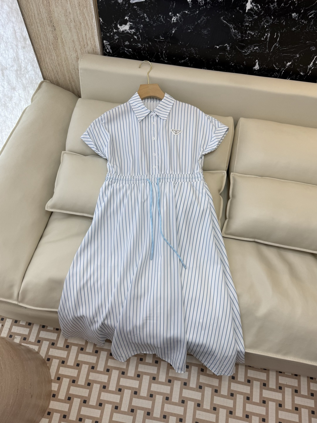 NO:855208,AW085# New Dress P PRADA Triangle Logo Short Sleeve Striped Long Dress Two-Color Picture SM L, Prada-clothing, prada, prada, skirts, T-shirt,19860909AW085#新款连衣裙P PRADA 三角标 短袖条纹 长款 连衣裙 两色图 SM L,普拉达-服装,prada,prada,skirts,T-shirt,,Women's clothing