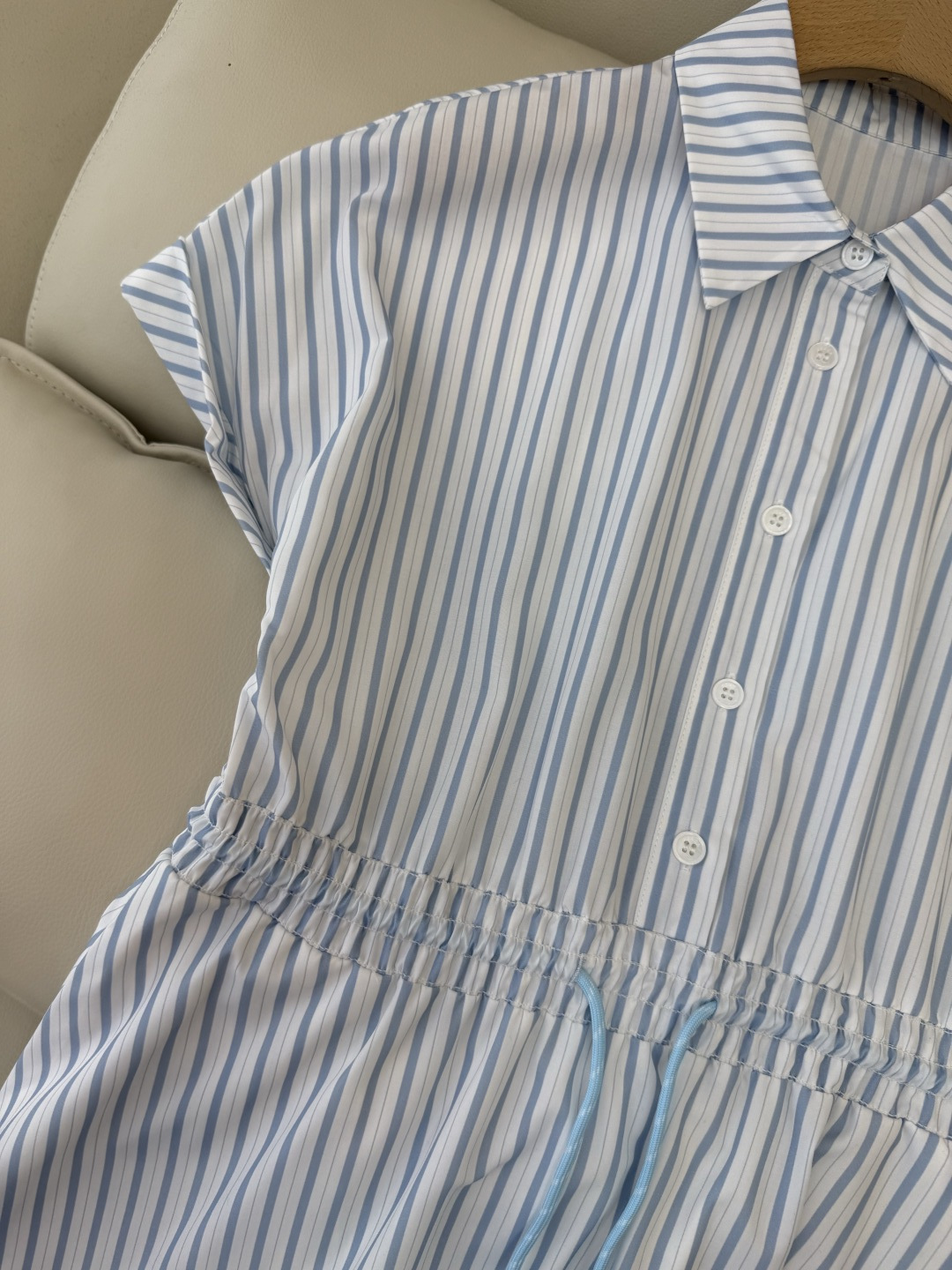 AW085#新款连衣裙⚠️工厂特批‼️PRADA 三角标 短袖条纹 长款 连衣裙 两色图 SM L