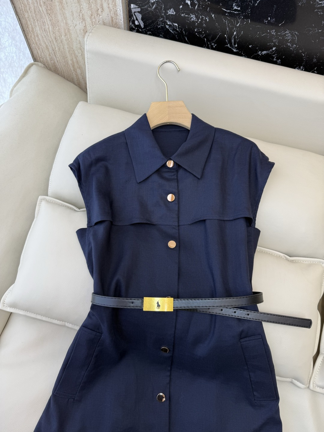 YZ012#新款连衣裙⚠️工厂特批‼️Polo 劳夫劳伦 配腰带 短袖连衣裙 蓝色 杏色 SML