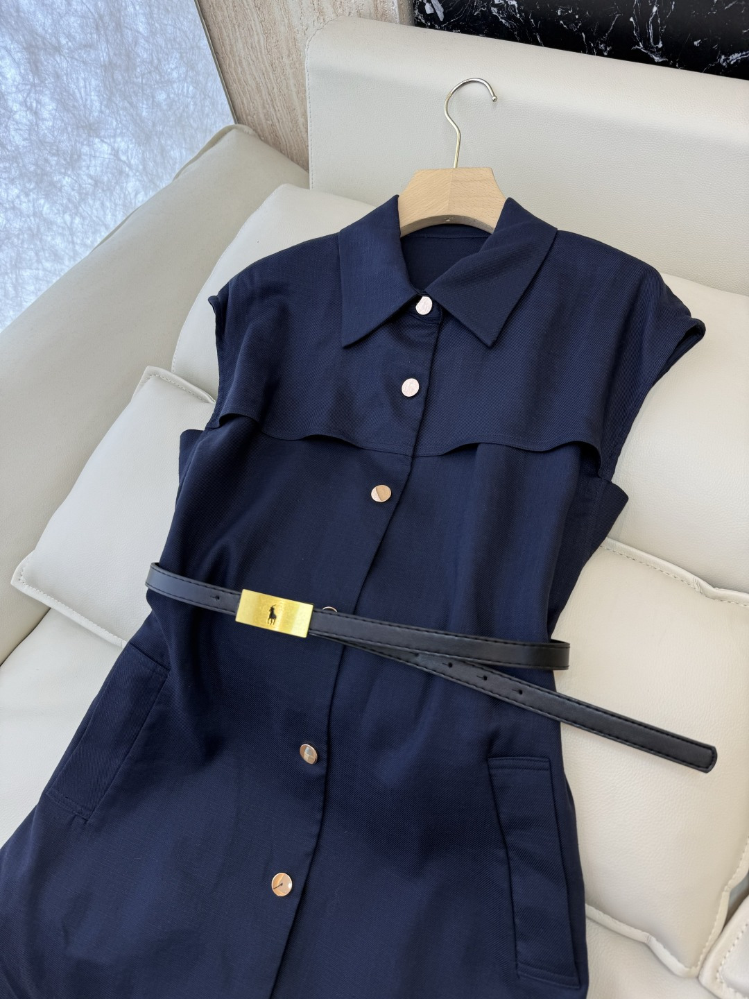 YZ012#新款连衣裙⚠️工厂特批‼️Polo 劳夫劳伦 配腰带 短袖连衣裙 蓝色 杏色 SML