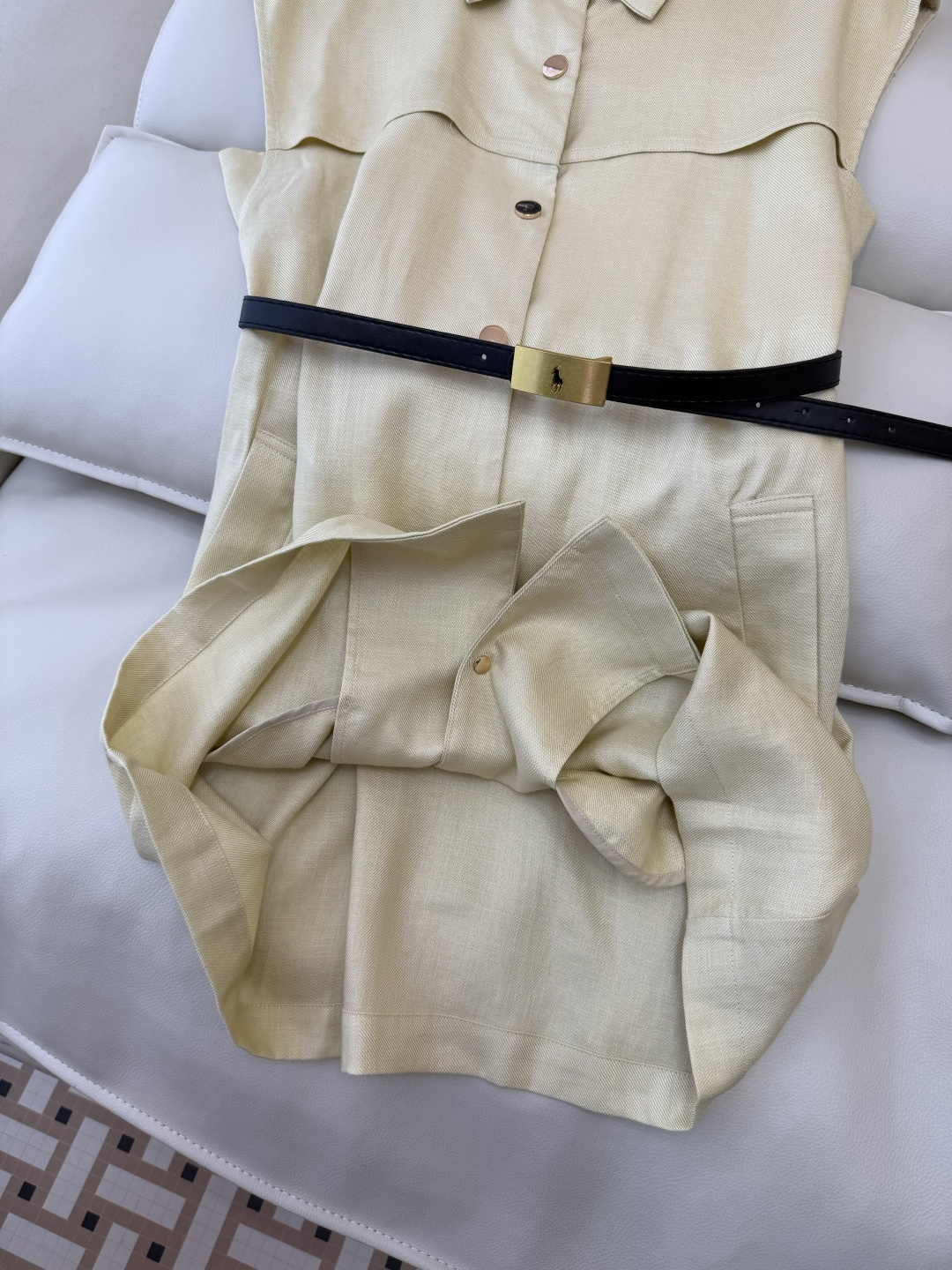 YZ012#新款连衣裙⚠️工厂特批‼️Polo 劳夫劳伦 配腰带 短袖连衣裙 蓝色 杏色 SML