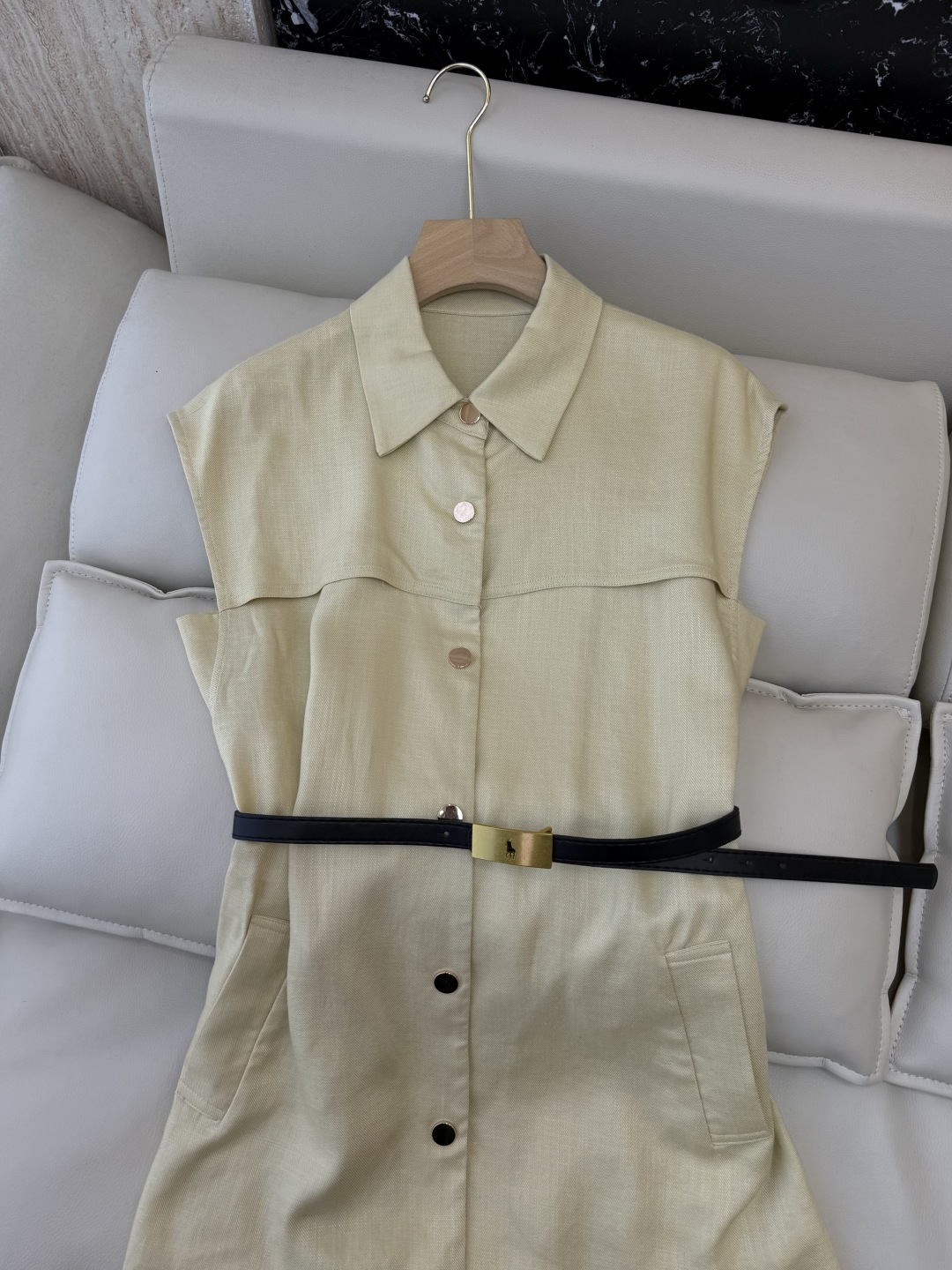 YZ012#新款连衣裙⚠️工厂特批‼️Polo 劳夫劳伦 配腰带 短袖连衣裙 蓝色 杏色 SML