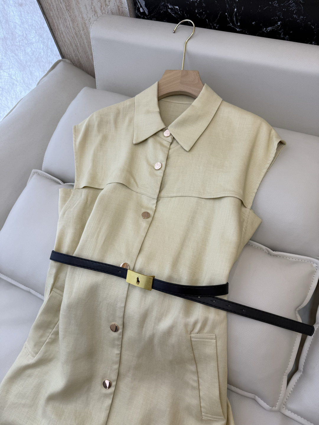 YZ012#新款连衣裙⚠️工厂特批‼️Polo 劳夫劳伦 配腰带 短袖连衣裙 蓝色 杏色 SML
