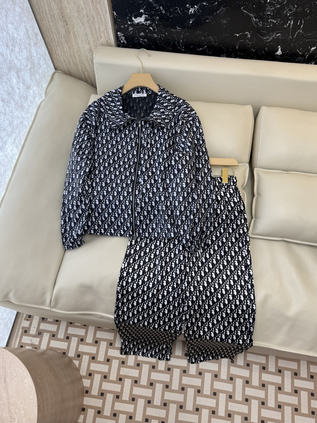 AQ012#新款套装⚠️工厂特批‼️Dior 老花logo字母印花 外套➕长裤套装  灰色 蓝色 36/