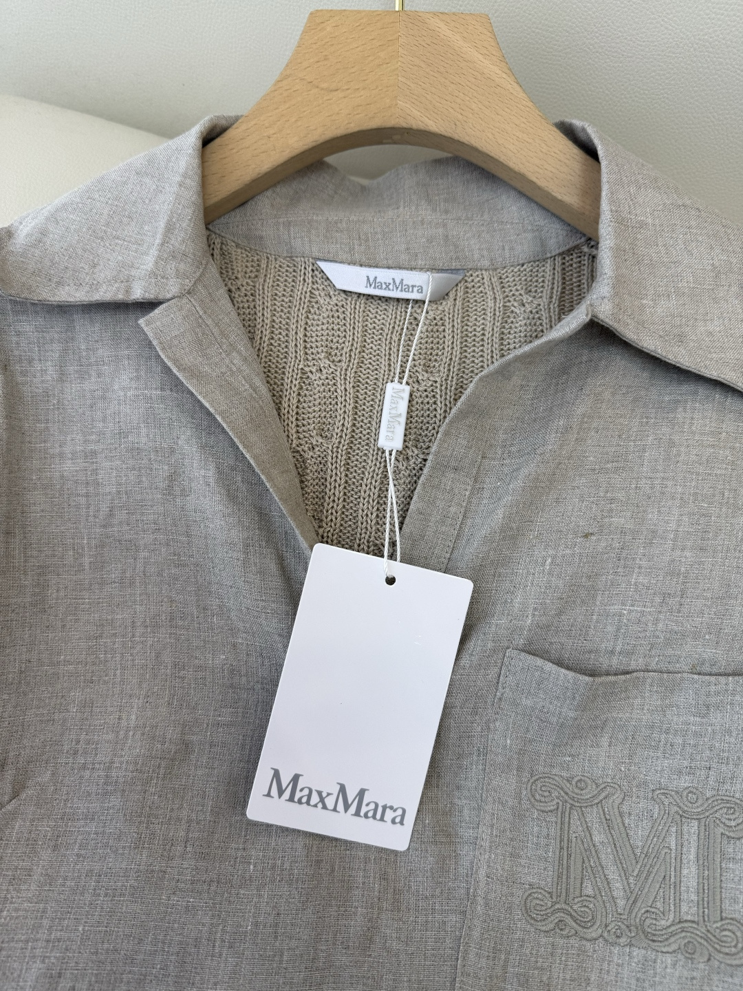 QD0233#新款上衣⚠️工厂特批‼️Max mara 亚麻拼接针织短袖上衣 亚麻本色 白色 SML