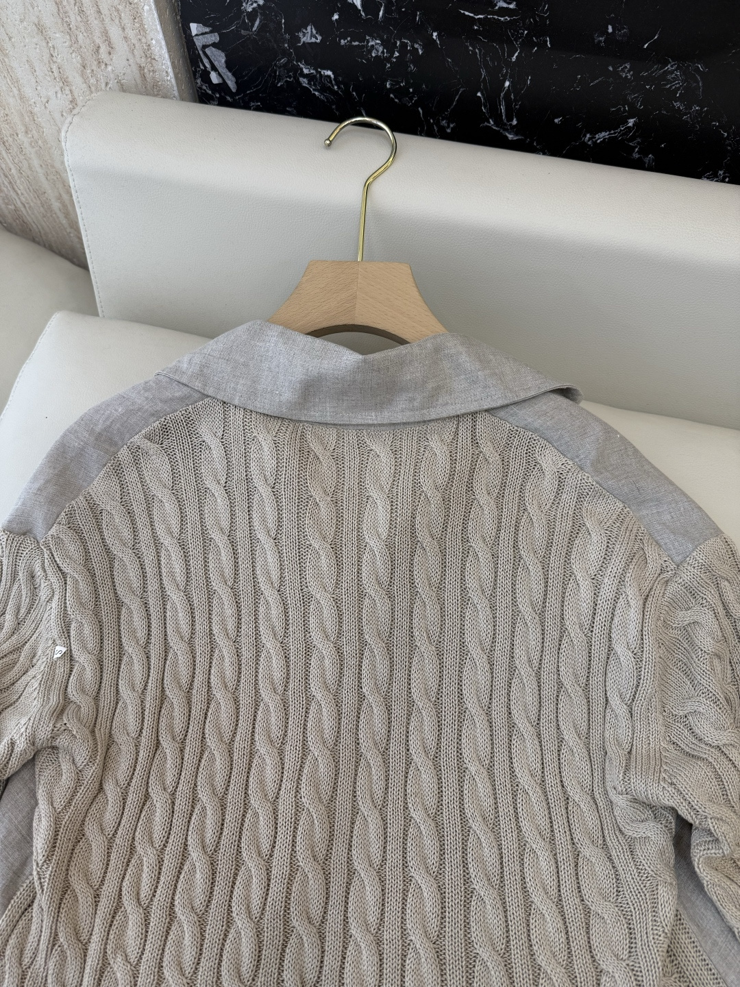 QD0233#新款上衣⚠️工厂特批‼️Max mara 亚麻拼接针织短袖上衣 亚麻本色 白色 SML