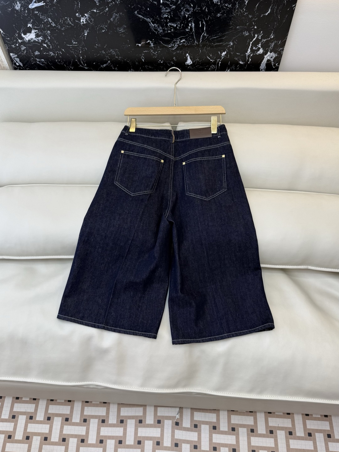 QD8037#新款牛仔裤⚠️🌾BC 顶级版‼️明线绣花牛仔中裤 蓝色 SMLXL