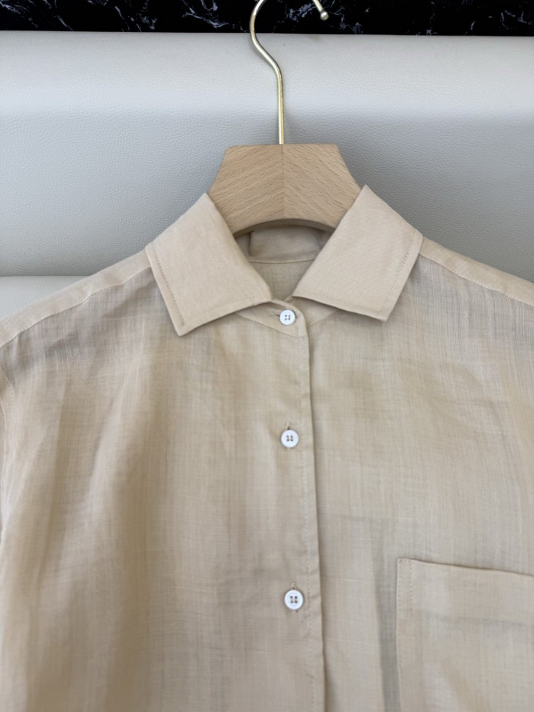 QD8023+8127#新款套装⚠️🌾Loro piana 100% 苎麻 绣花长袖衬衫➕长裤套装 杏色