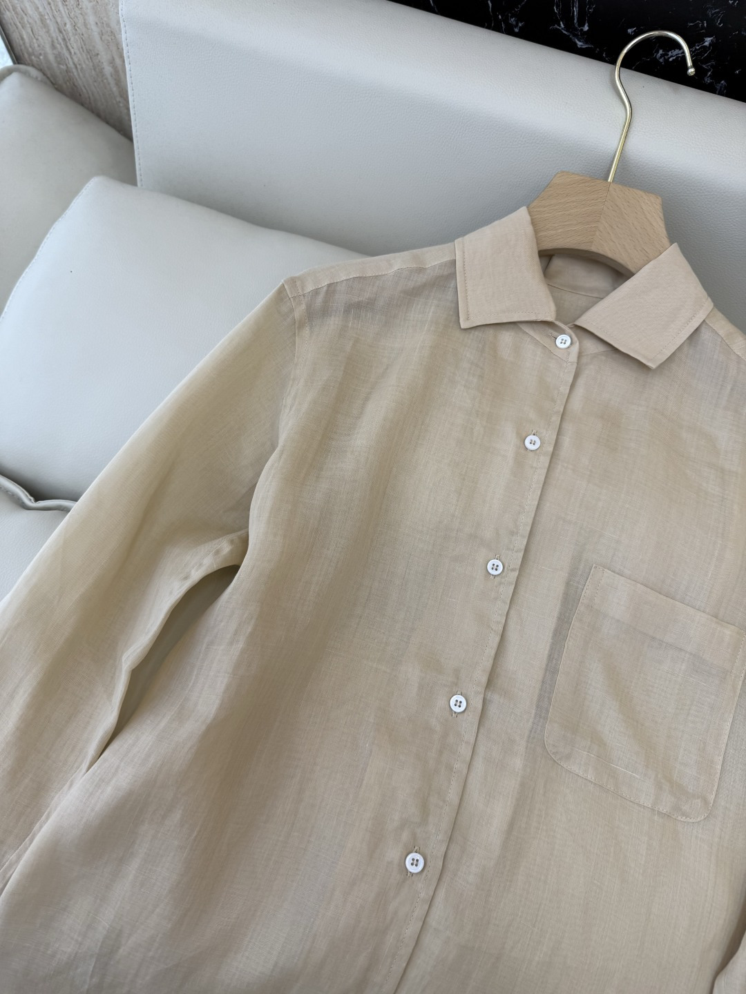 QD8023+8127#新款套装⚠️🌾Loro piana 100% 苎麻 绣花长袖衬衫➕长裤套装 杏色