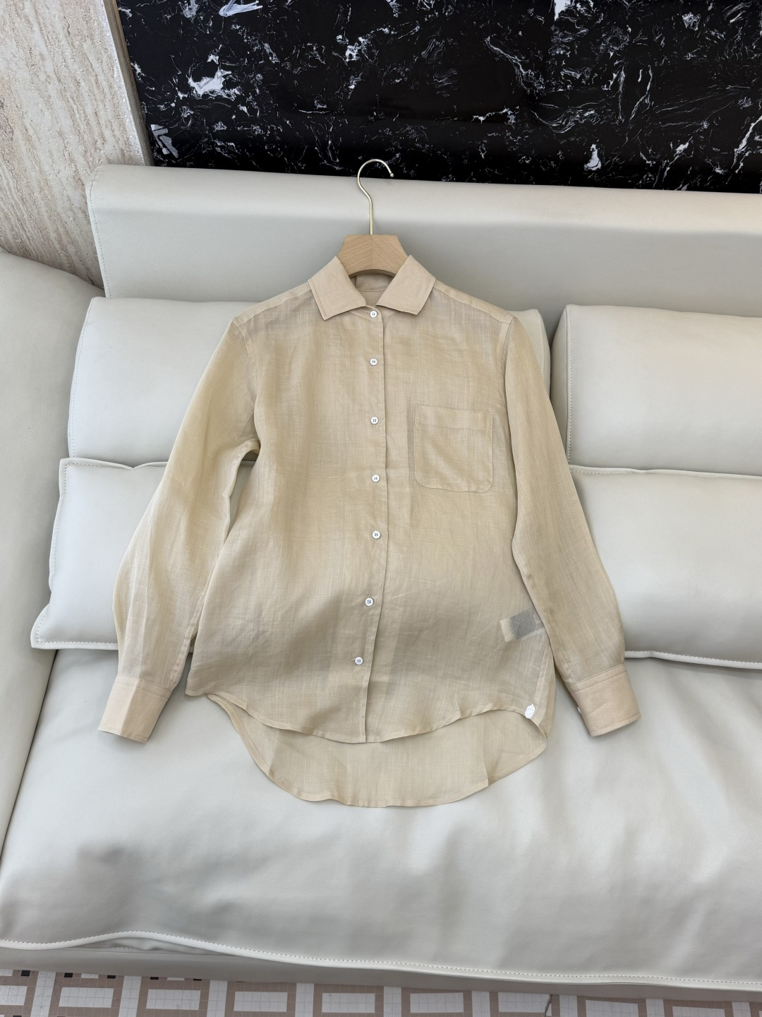 QD8023+8127#新款套装⚠️🌾Loro piana 100% 苎麻 绣花长袖衬衫➕长裤套装 杏色