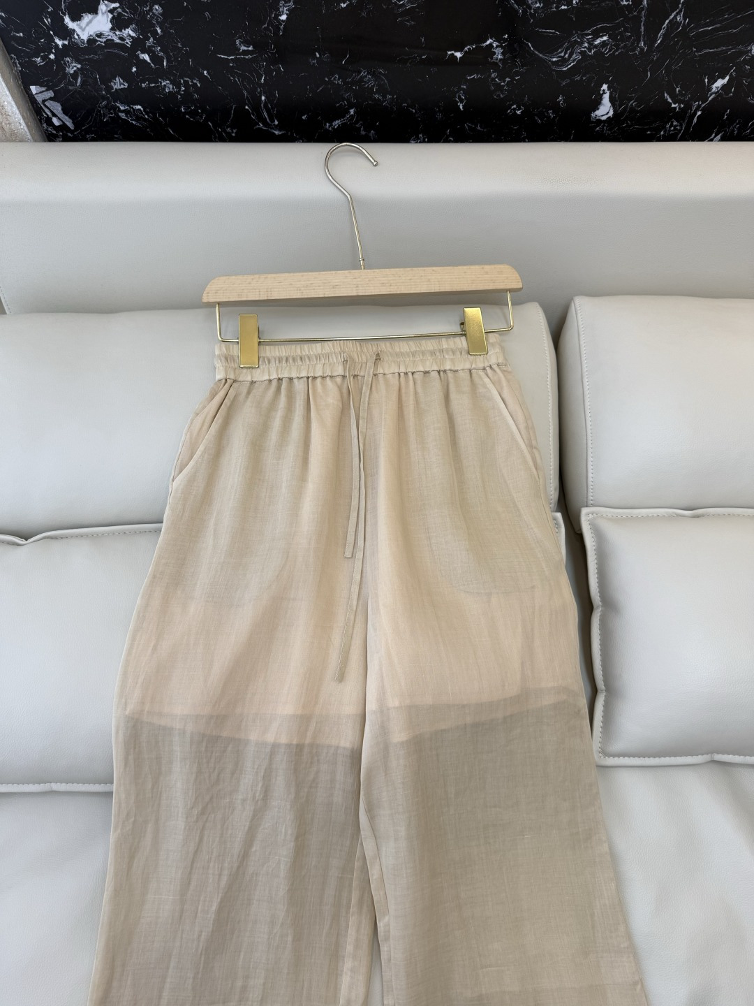 QD8023+8127#新款套装⚠️🌾Loro piana 100% 苎麻 绣花长袖衬衫➕长裤套装 杏色