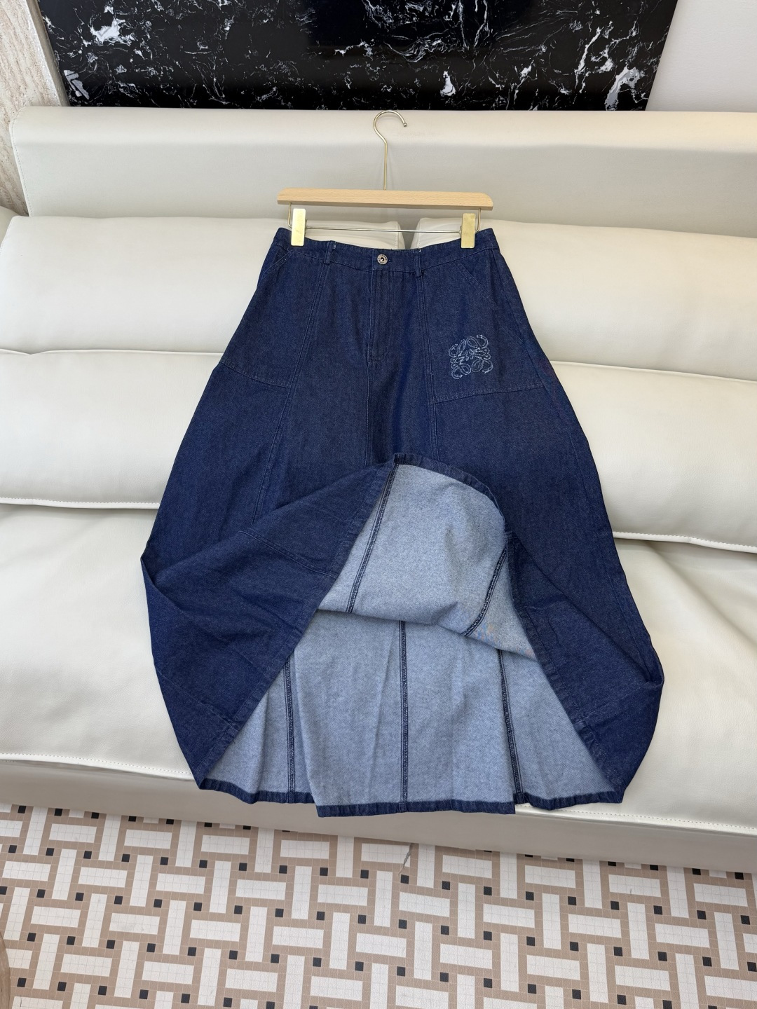 AW095#新款半裙⚠️工厂特批‼️loewe 绣花 牛仔长半裙 深蓝色 浅蓝色 SML