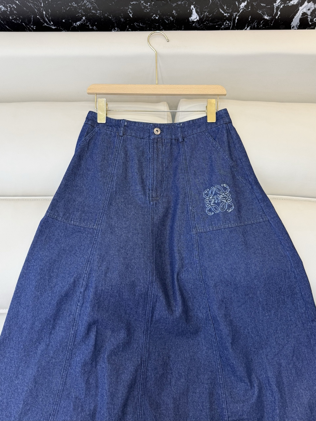 AW095#新款半裙⚠️工厂特批‼️loewe 绣花 牛仔长半裙 深蓝色 浅蓝色 SML