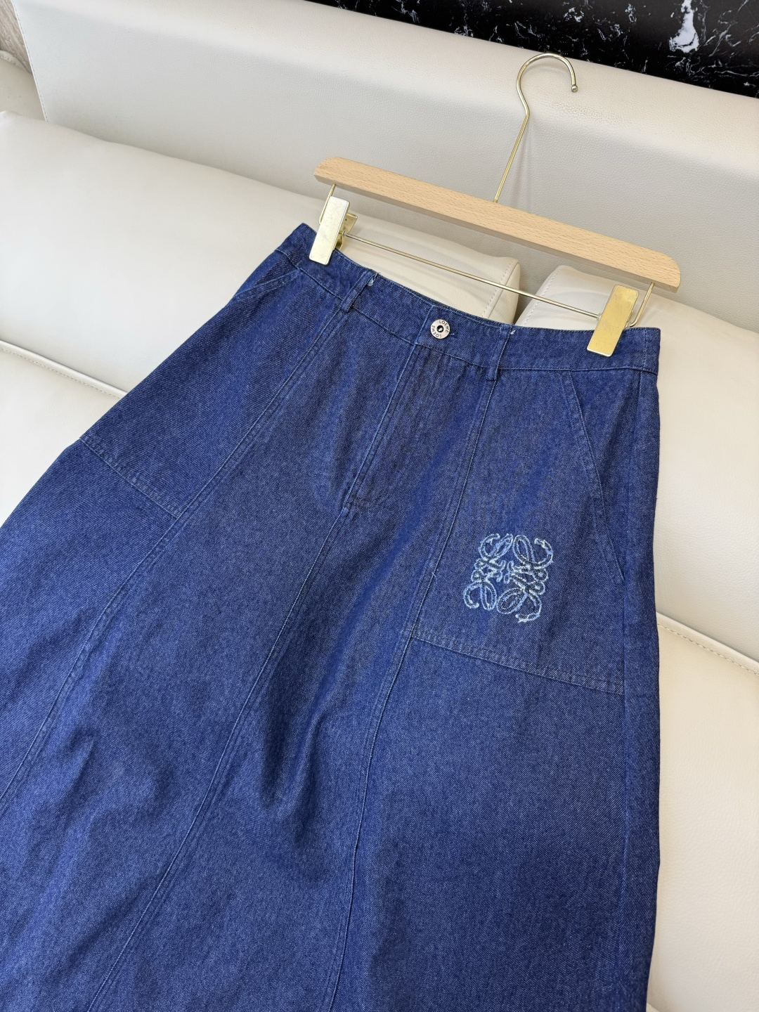 AW095#新款半裙⚠️工厂特批‼️loewe 绣花 牛仔长半裙 深蓝色 浅蓝色 SML