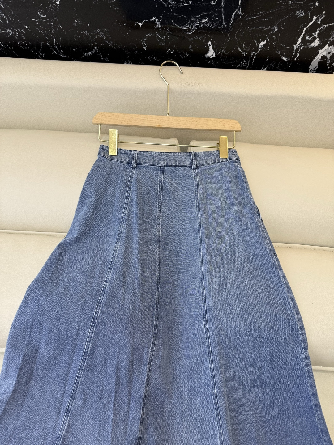 AW095#新款半裙⚠️工厂特批‼️loewe 绣花 牛仔长半裙 深蓝色 浅蓝色 SML