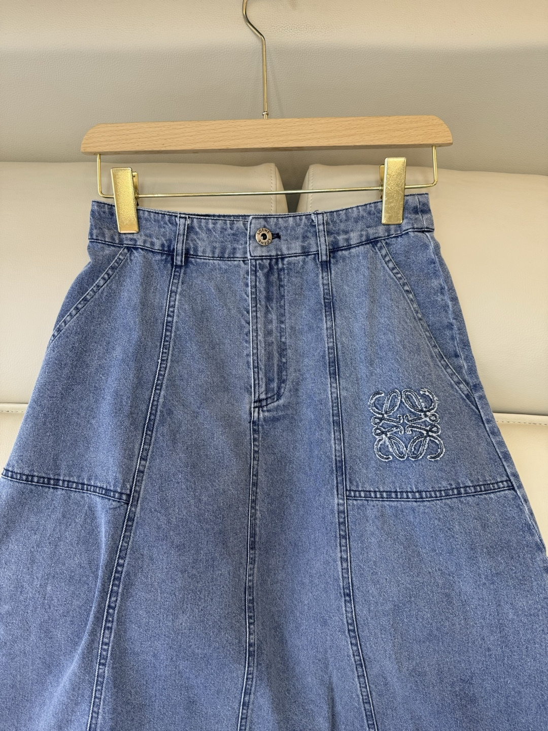 AW095#新款半裙⚠️工厂特批‼️loewe 绣花 牛仔长半裙 深蓝色 浅蓝色 SML