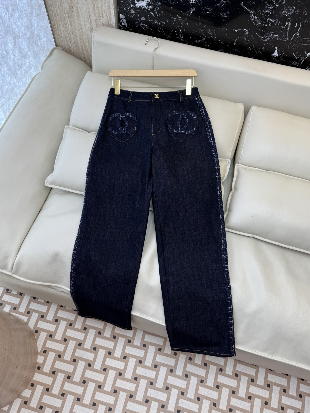 NO:857260,GU085# New Jeans P Xiaoxiangfeng Denim Splicing Plaid Double C Jeans SML, Chanel-clothing, chanel, jeans,19860909GU085#新款牛仔裤P 小香风 牛仔拼接格纹 双C牛仔裤 SML,香奈儿-服装,chanel,jeans,,Women's clothing